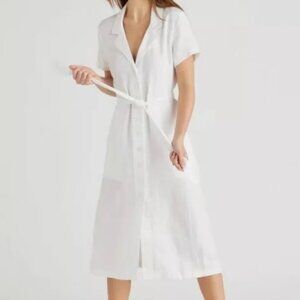 NWT Quince 100% European Linen Button Front Dress - White - Size XS